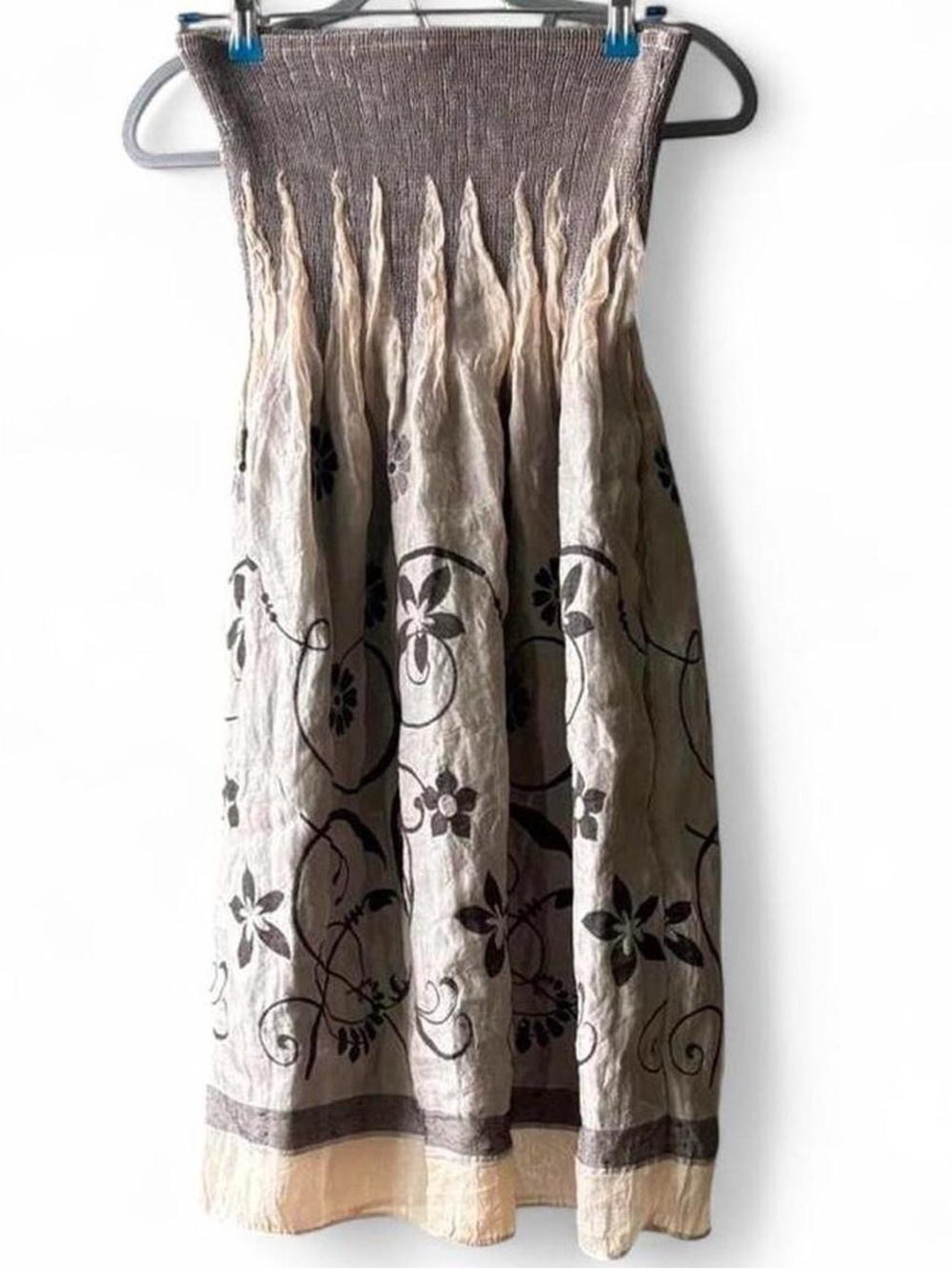 Lapis Brown Tan Strapless Dress/Skirt Floral Design One Size